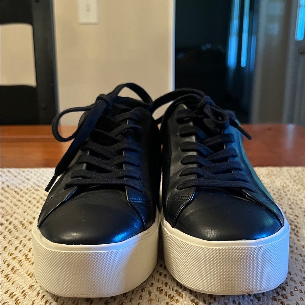 Black Faux Leather Platform Sneakers - Picture 3 of 10